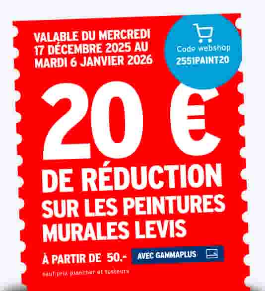20 euro de réduction sur les peintures murales Levis