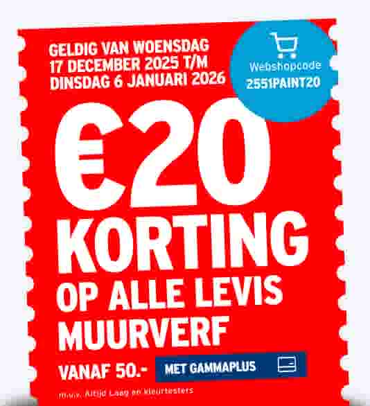 20 euro korting op alle Levis muurverf