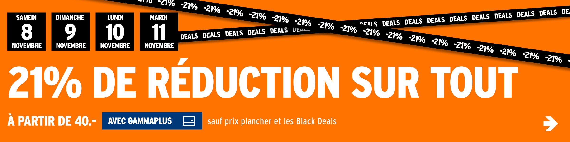 21% de réduction sur tout