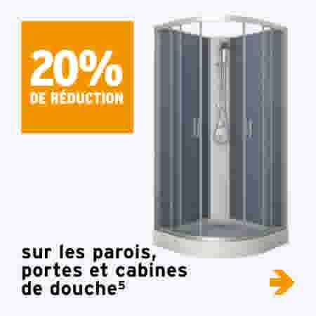 20% de réduction sur les parois, portes et cabines de douche