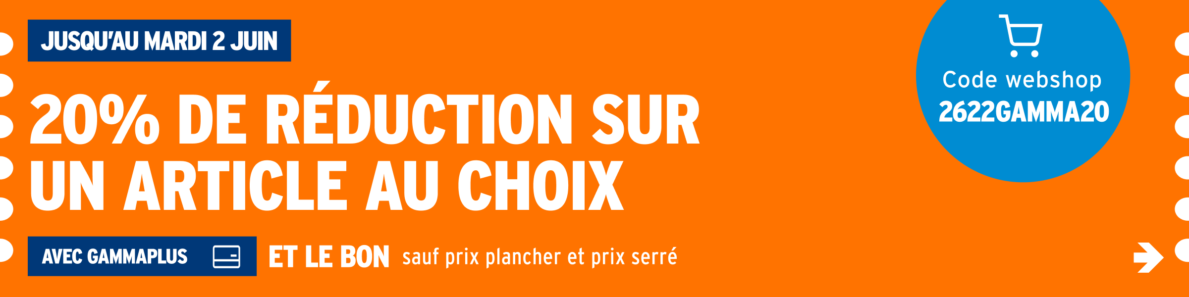 20% de réduction sur un article au choix
