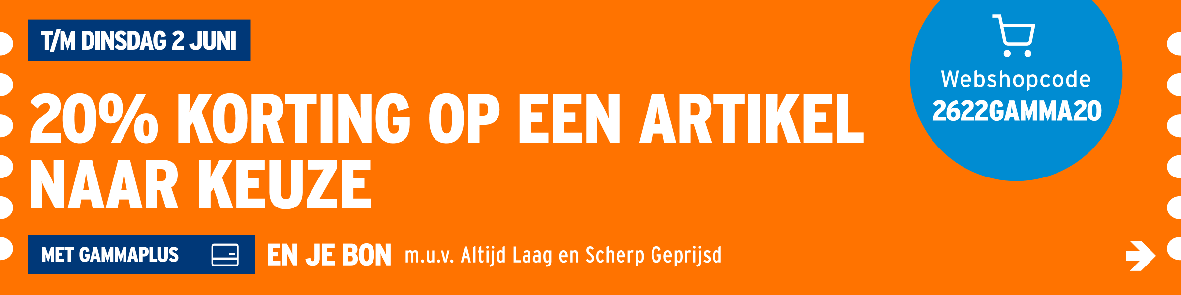 20% korting op een artikel naar keuze