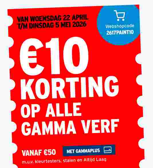 €10 korting op alle GAMMA verf