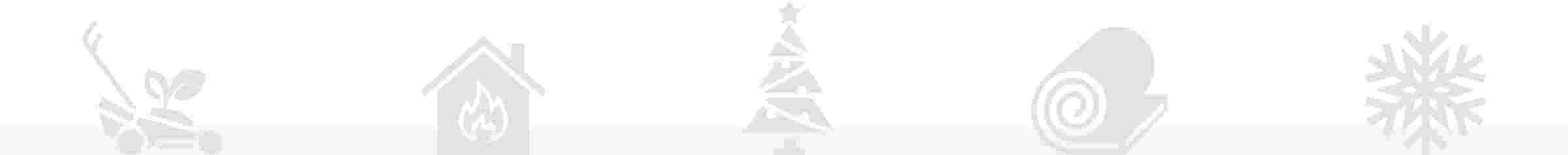 Icônes grises représentant des symboles de Noël : traîneau, maison avec feu, sapin, bûche et flocon de neige.