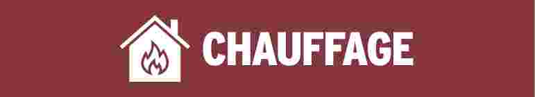 Logo de chauffage avec une maison blanche et une flamme sur fond rouge bordeaux