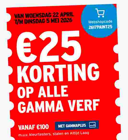 €20 korting op alle GAMMA verf
