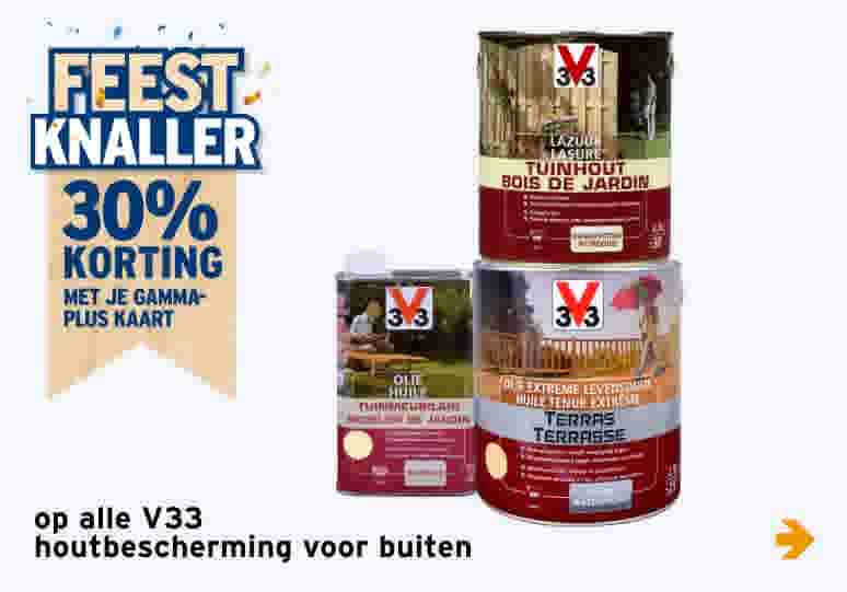 30% KORTING op alle V33 houtbescherming voor buiten m.u.v. kleurtesters