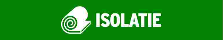 Wit spiraalvormig isolatierol-icoon met de tekst "ISOLATIE" in witte hoofdletters op een groene achtergrond.