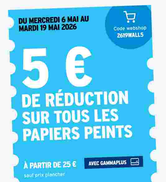5 € de réduction sur tous les papiers peints