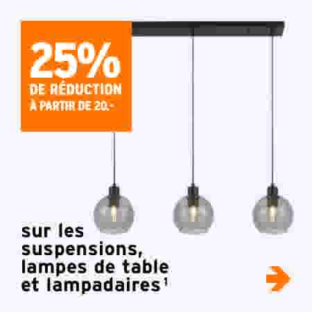 25% de réduction sur les suspensions, lampes de table et lampadaires