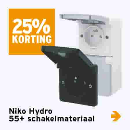 25% korting Niko Hydro 55+ schakelmateriaal