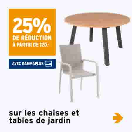 25% de réduction sur les chaises et tables de jardin