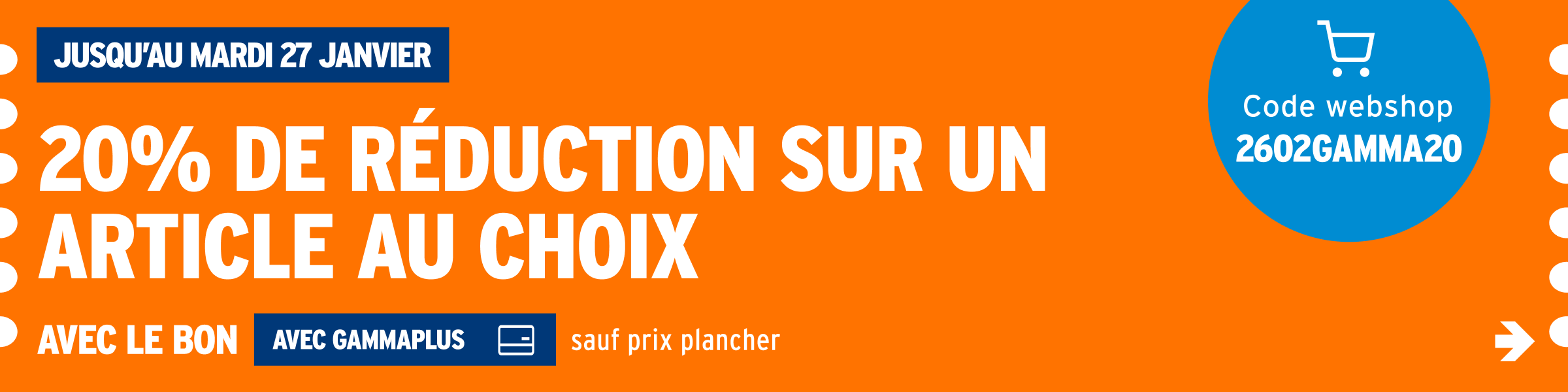 20% de réduction sur un article au choix