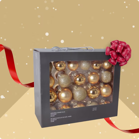 50% korting op alle kerstboomdecoratie