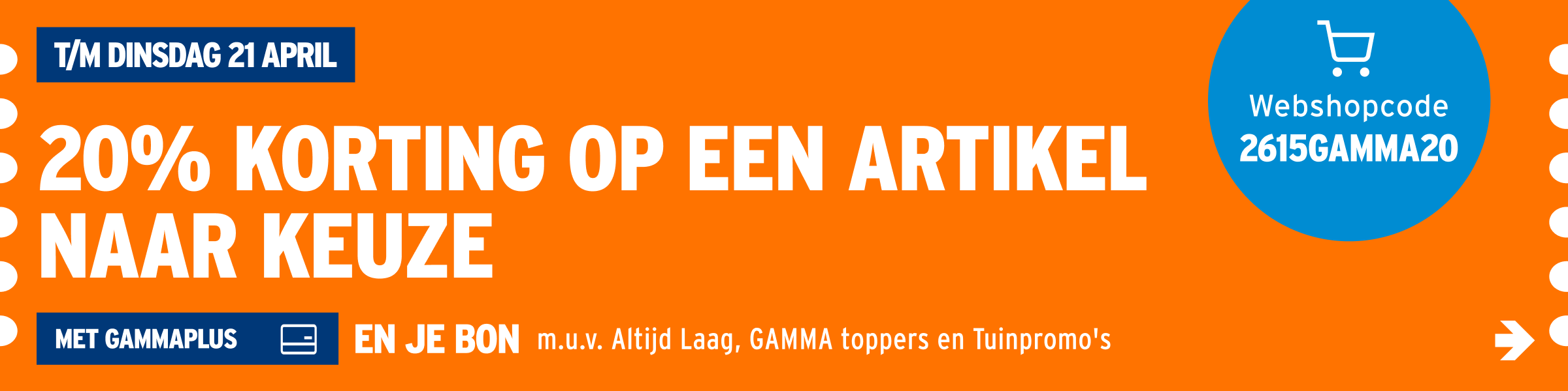 20% korting op een artikel naar keuze