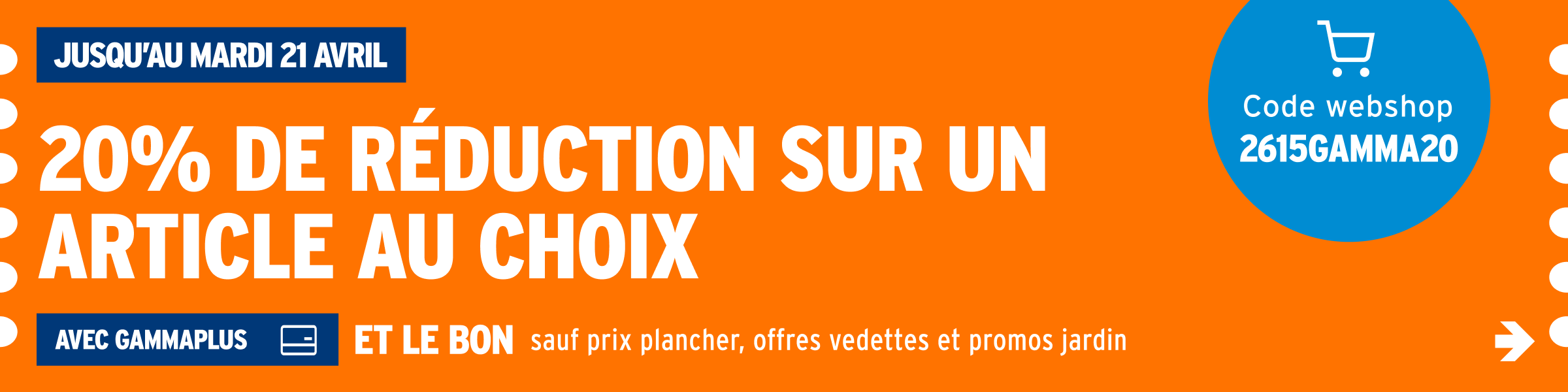 20% de réduction sur un article au choix