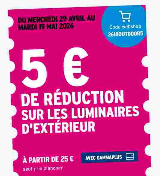 5 € de réduction sur les luminaires d'extérieur