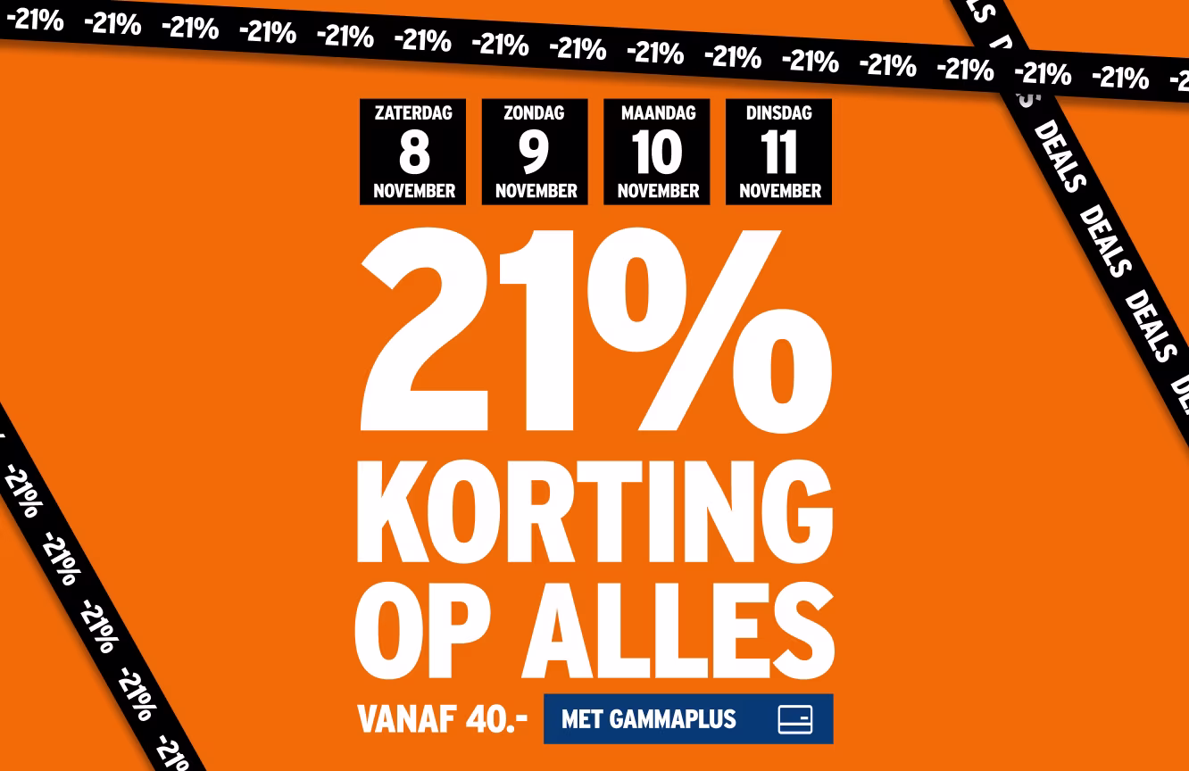 21% korting op alles