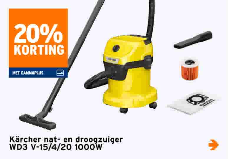 20% korting Kärcher nat- en droogzuiger WD3 V-15/4/20 1000W