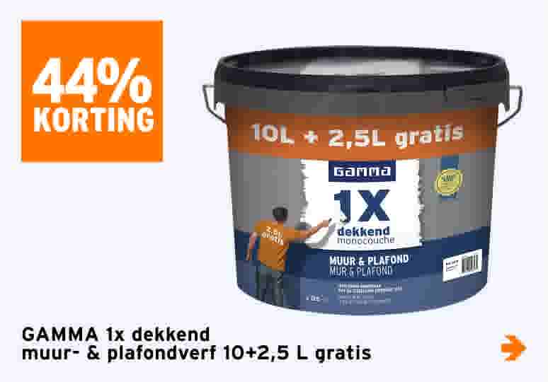 44% korting GAMMA 1x dekkend muur- & plafondverf 10+2,5 L gratis