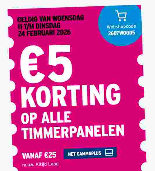 €5 korting op alle timmerpanelen