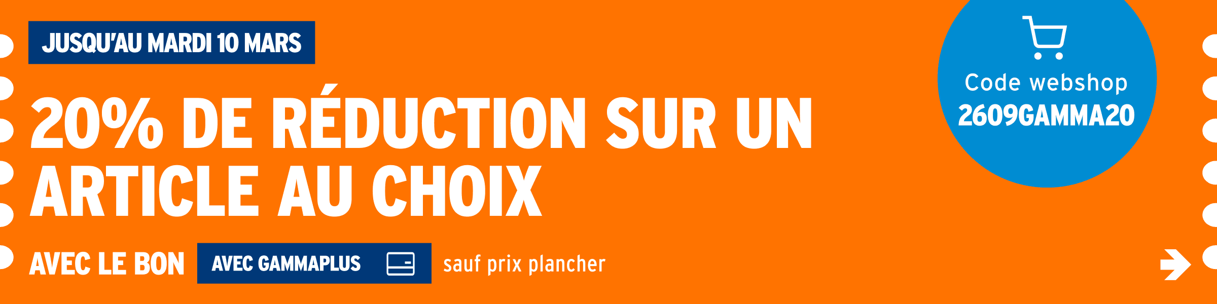 20% de réduction sur un article au choix