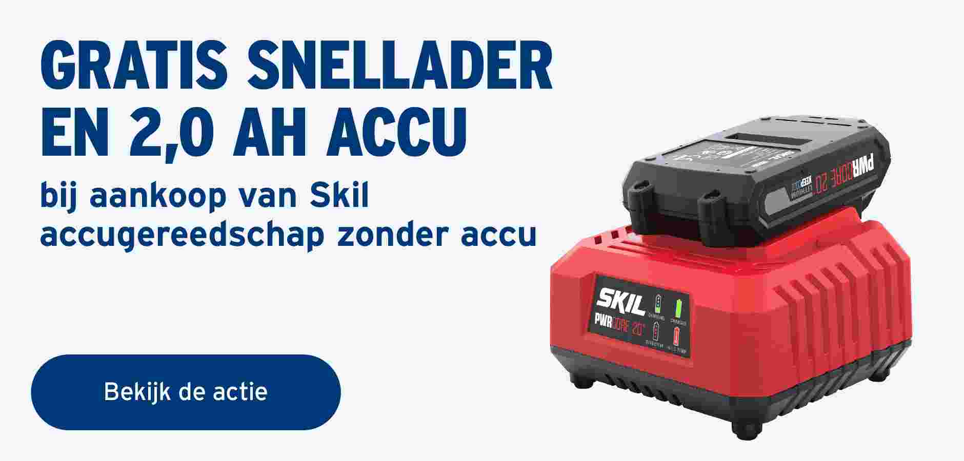 Gratis snellader en 2,0 Ah accu SKIL