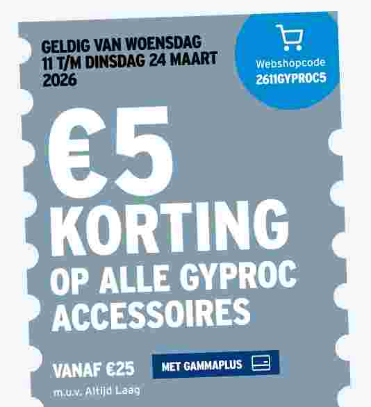 €5 korting op alle Gyproc accessoires