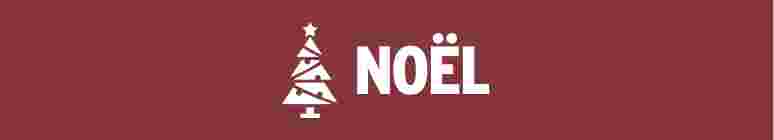 Sapin de Noël blanc stylisé avec étoile et texte "NOËL" en blanc sur fond rouge bordeaux