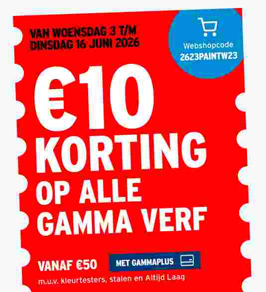 €10 korting op alle GAMMA verf