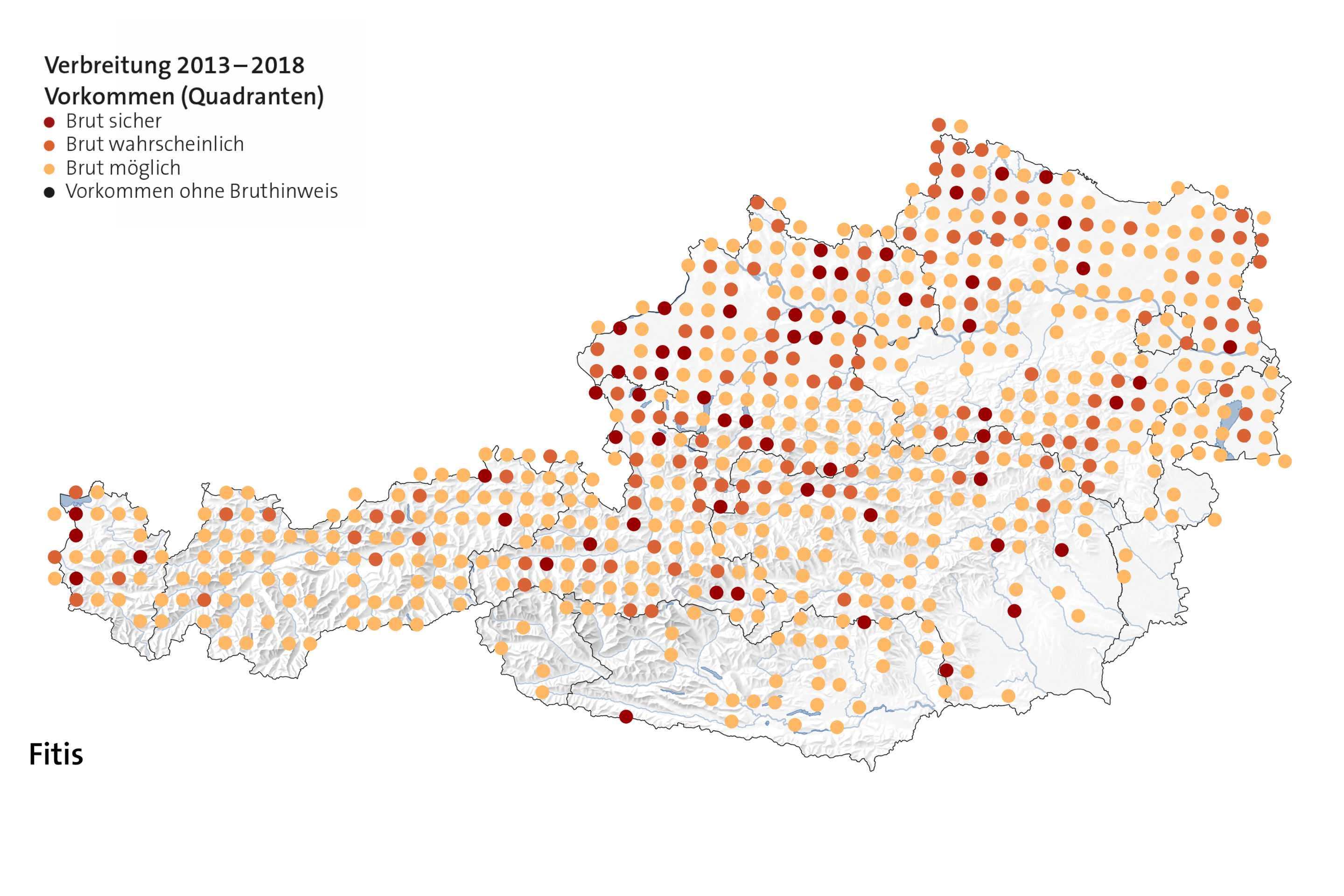 Die Verbreitungskarte des Fitis in Österreich.