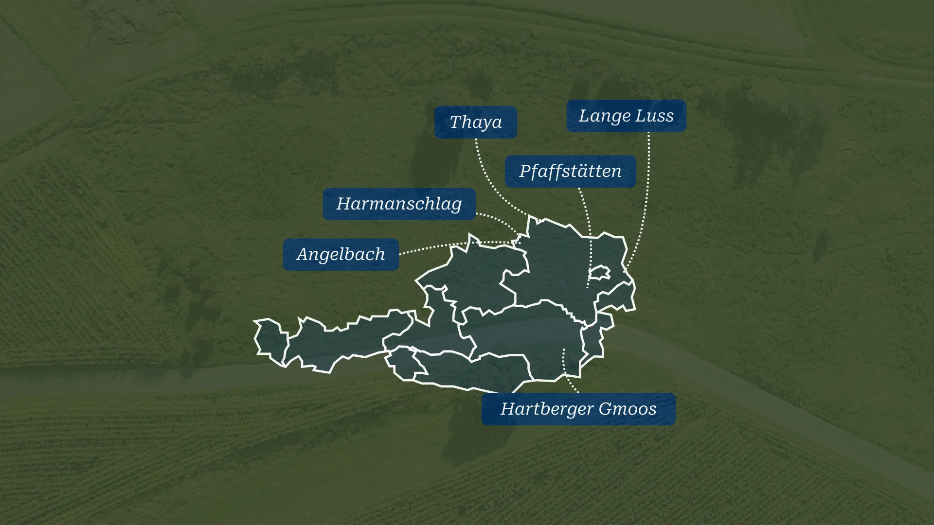 Eine Österreichkarte mit den sechs markierten BirdLife-Naturschutzflächen.