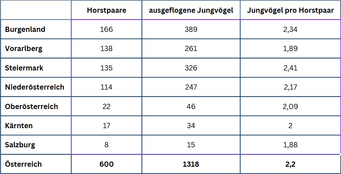 Tabelle: Weißstorch-Horstpaare: 2025 im Detail