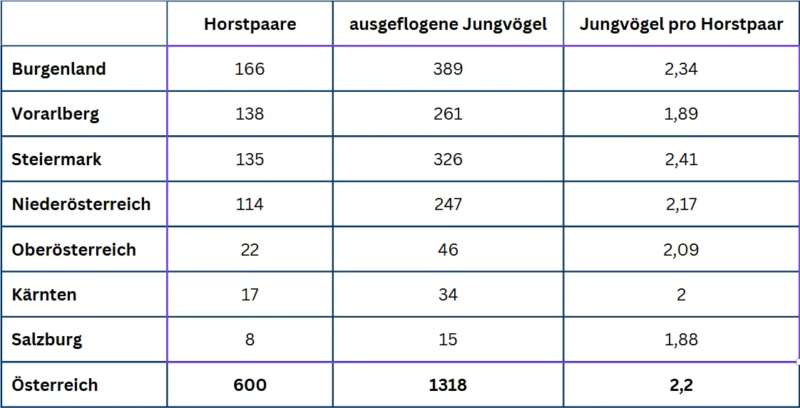 Tabelle: Weißstorch-Horstpaare: 2025 im Detail