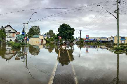 Flooded road in town