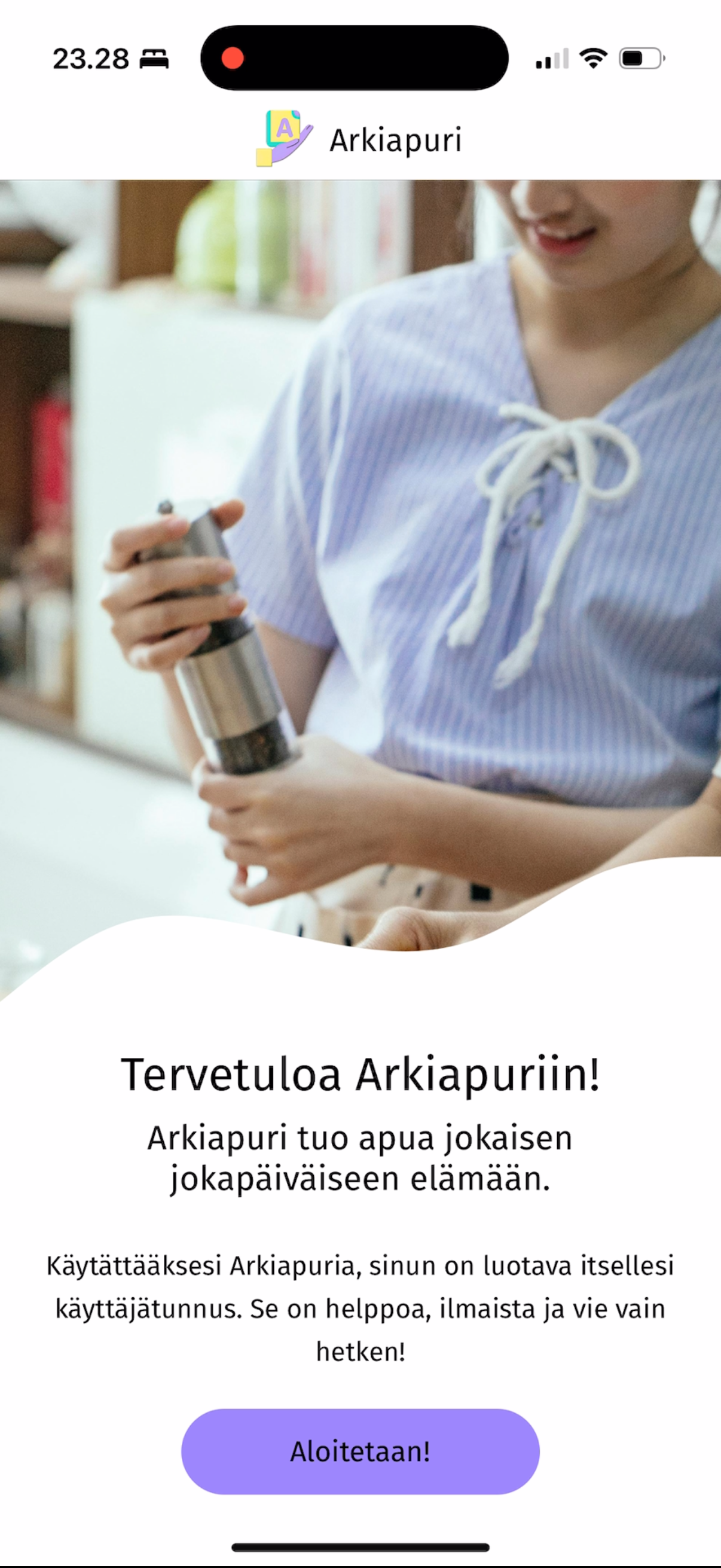 Aloitusnäkymä ennen sisäänkirjautumista