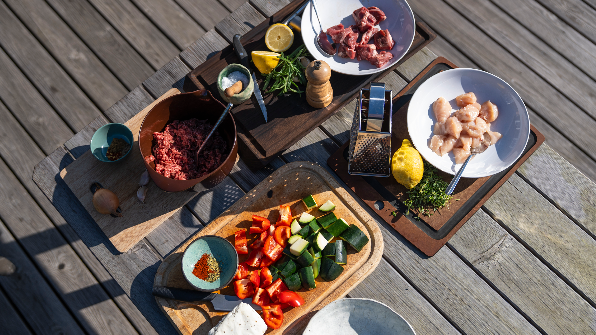 Ingredienser til fire grillspyd