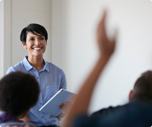 Person speaking to group of people