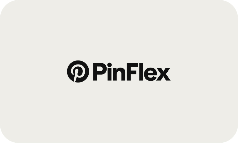 Le logo Pinterest et le mot « PinFlex » est écrit en noir sur fond gris.
