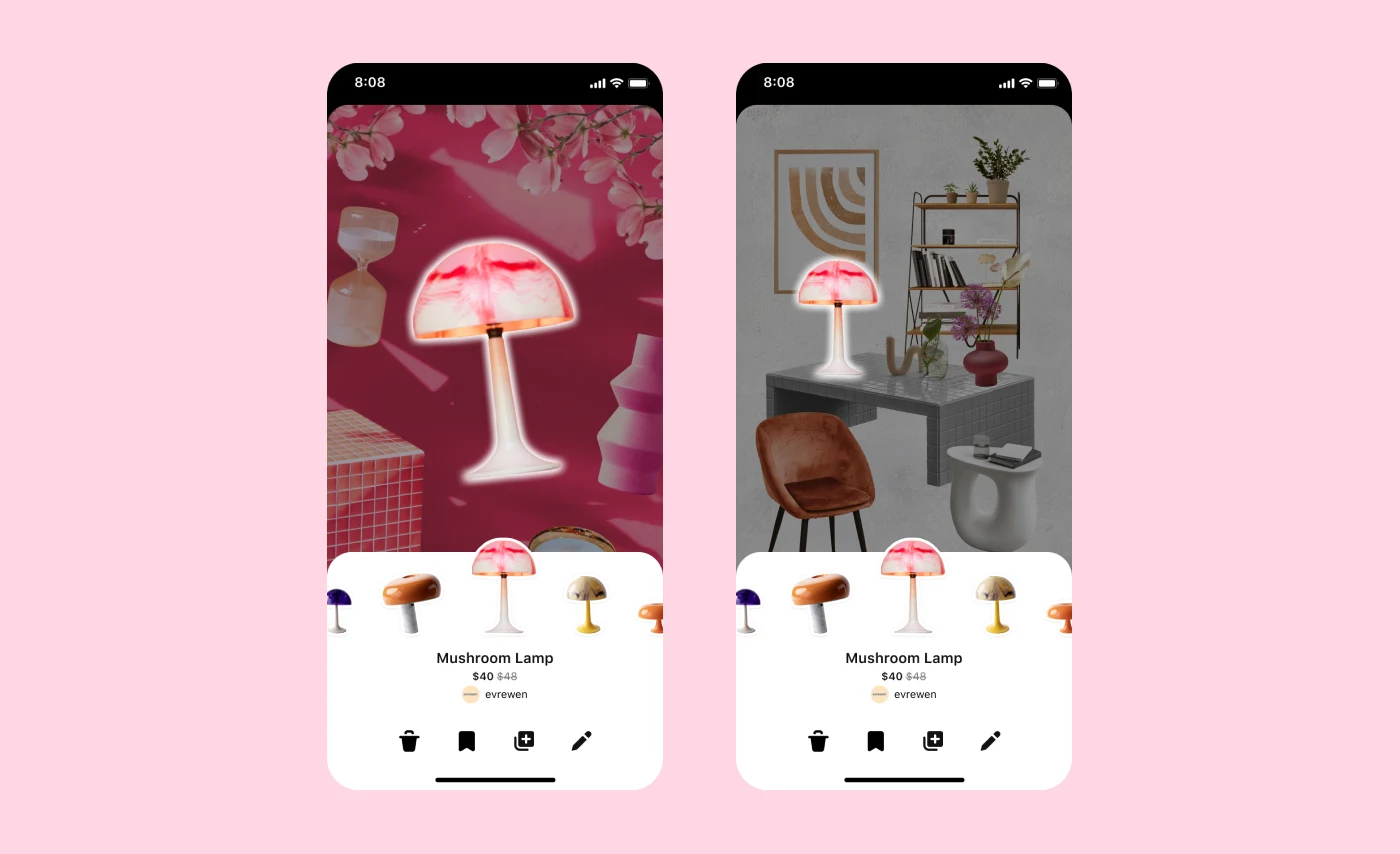 Screenshots show a new feature on Pinterest that lets you isolate images and build your own collages