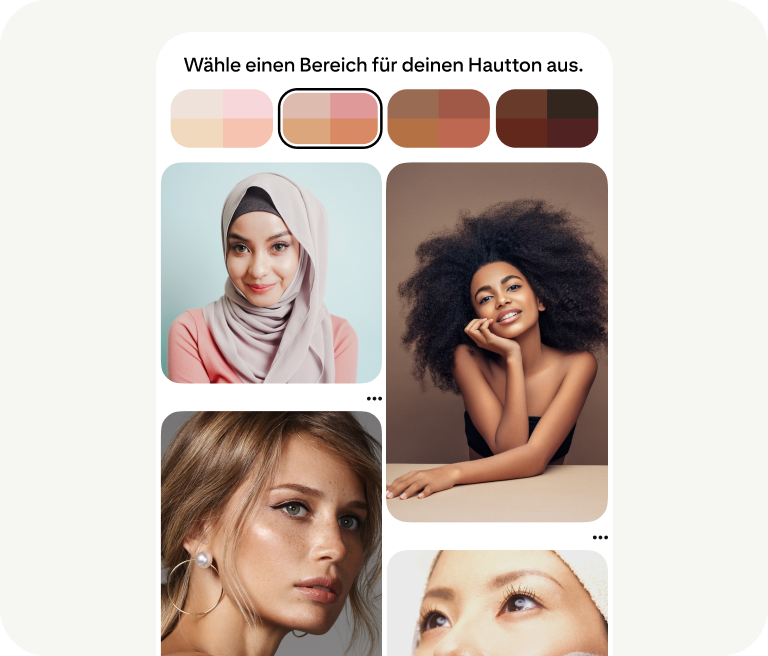Ein Tool fordert die Nutzer*innen auf, eine Hautton-Auswahl zu treffen, und präsentiert Fotos von Frauen mit unterschiedlichen Hauttönen.