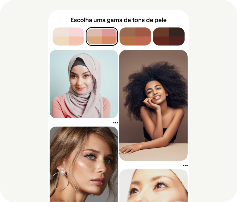 Uma ferramenta solicita que as pessoas escolham um tom de pele e exibe fotos de mulheres com diferentes tons de pele.