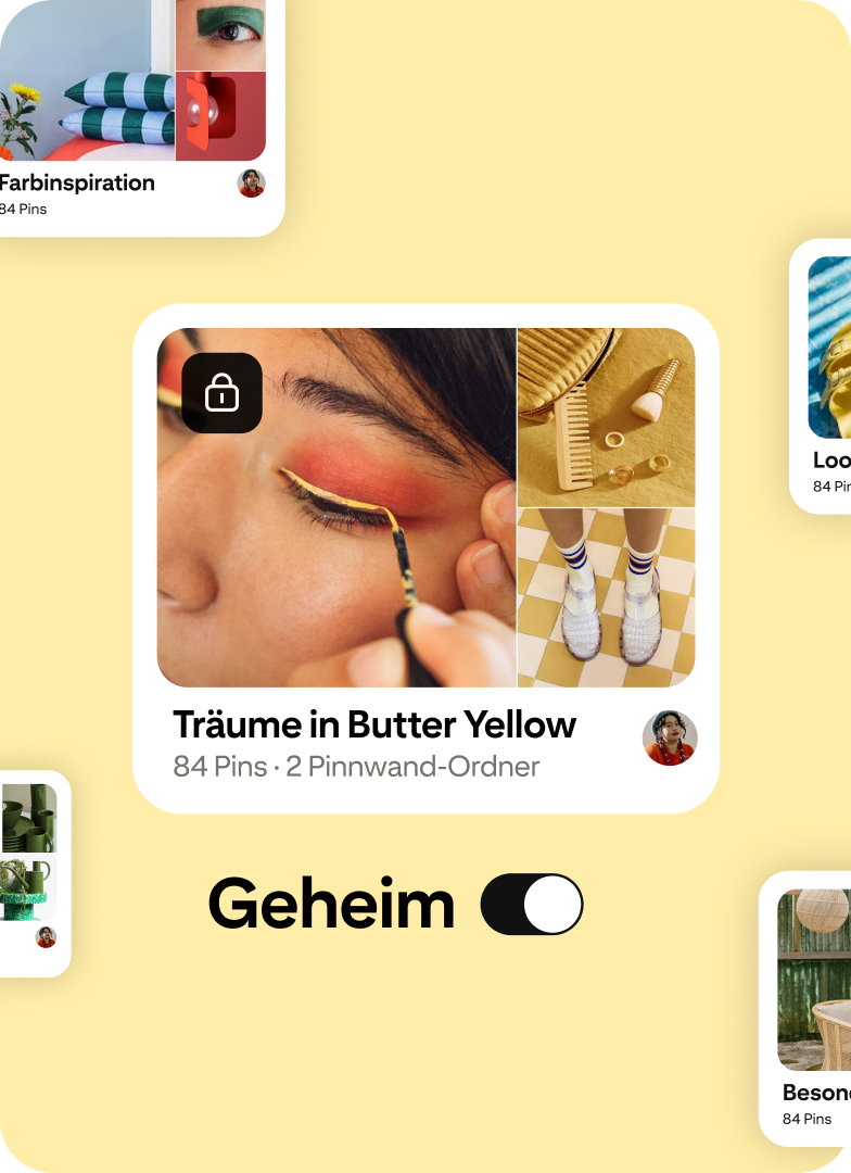 Eine geheime Pinnwand mit dem Namen „Buttery Bliss“ wird zwischen Miniaturansichten anderer Pinterest-Pinnwände angezeigt. 
