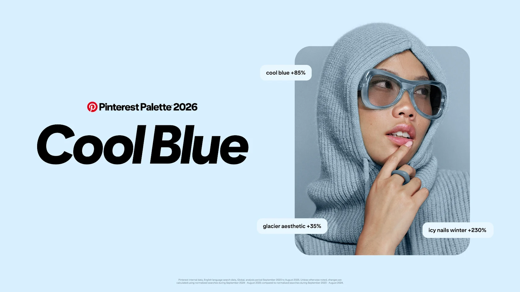 A pale icy‑blue background with large black text reading “Pinterest Palette 2026 Cool Blue.”