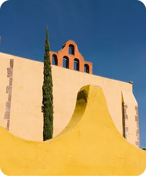 A building with curved architectural features.