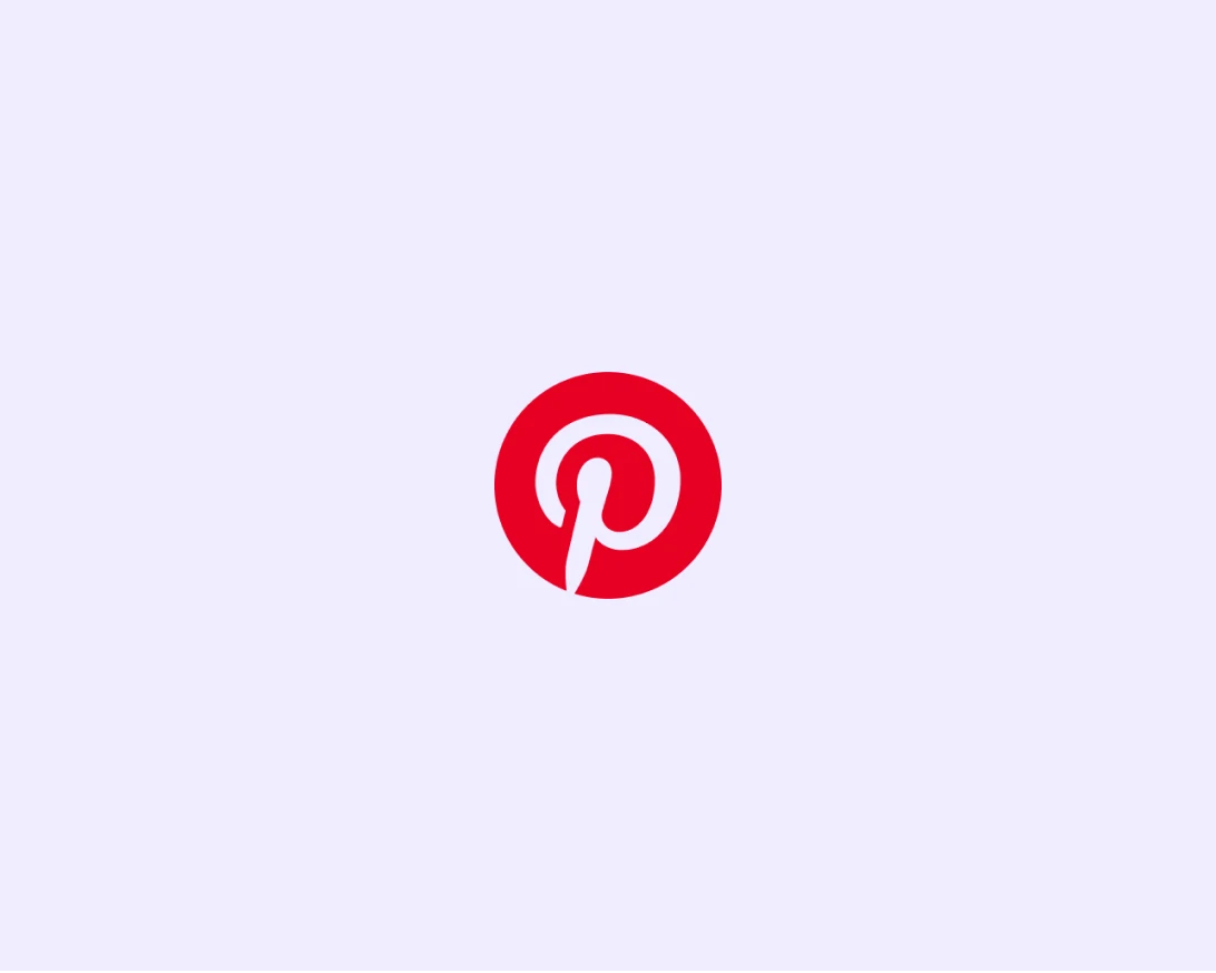 The Pinterest logo sits on a pastel purple background.
