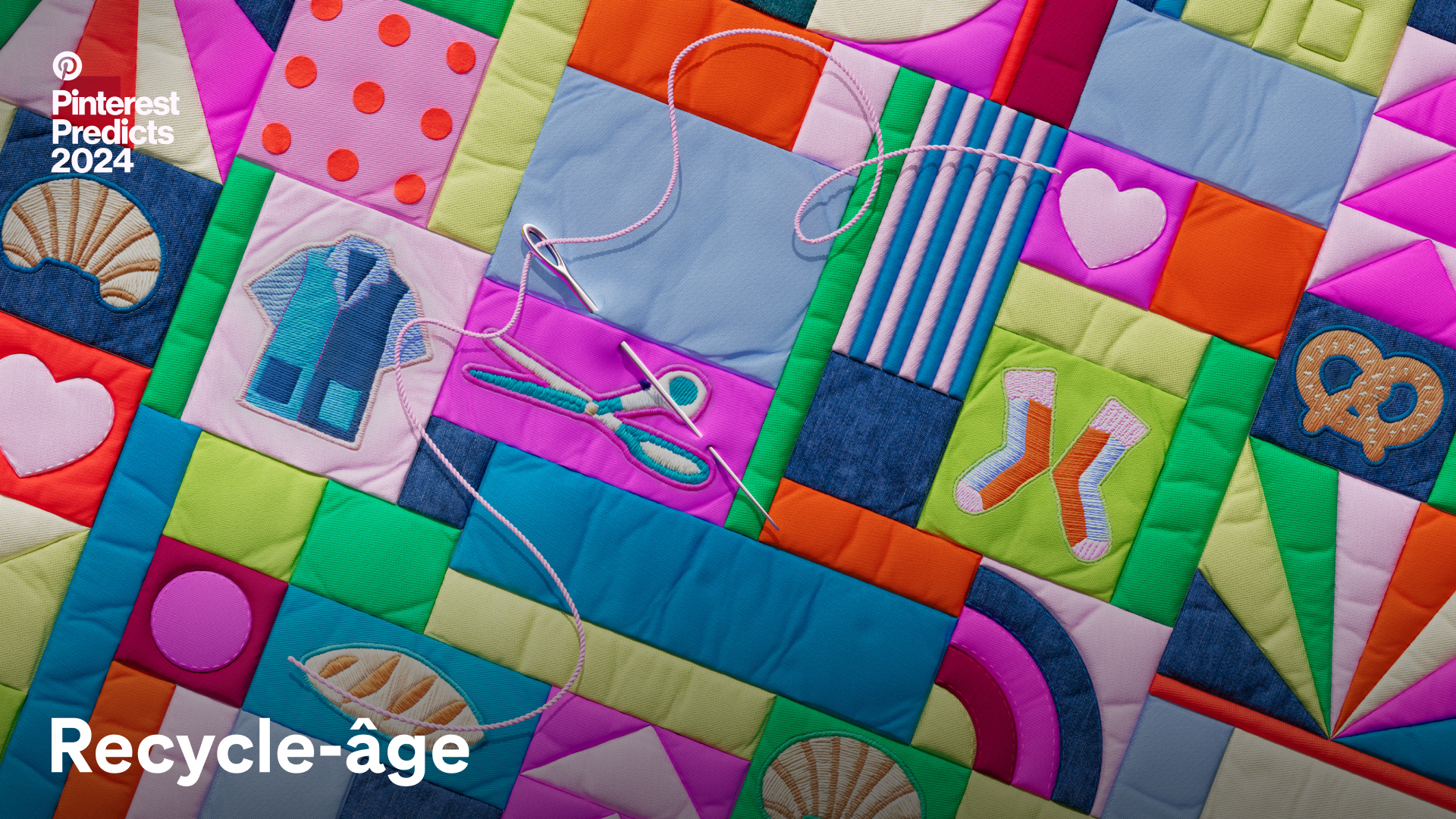 différents tissus, couleurs et motifs sont tissés ensemble dans une courtepointe patchwork