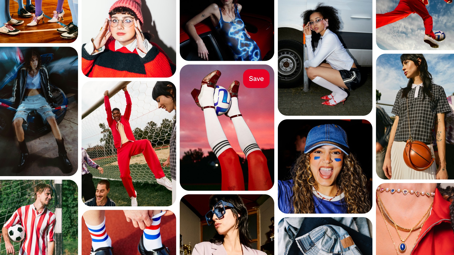 Vibrant collage of sporty and street style fashion, featuring people in football-inspired outfits, bold accessories, and colorful, dynamic summer looks.