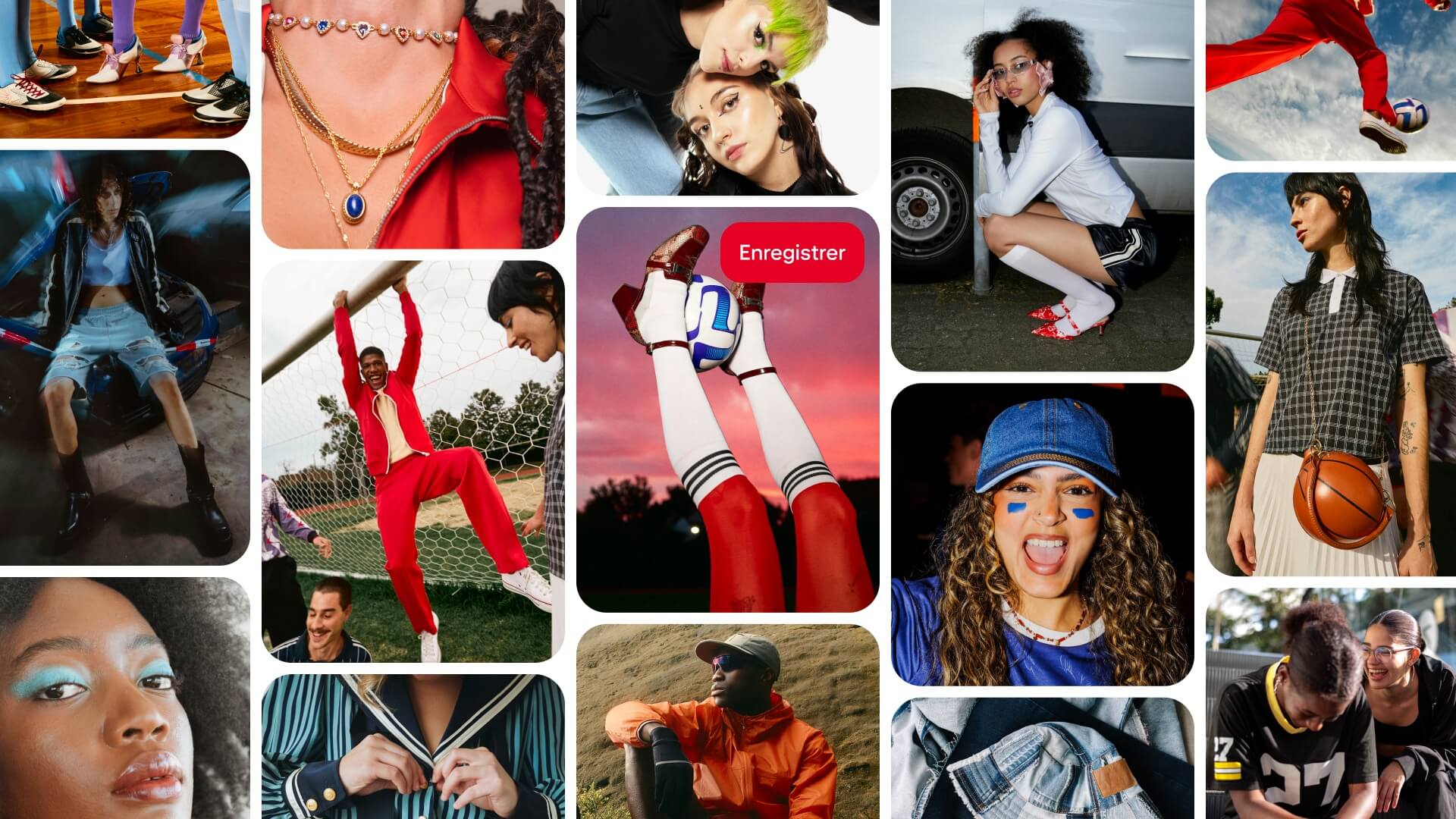 Collage vibrant de mode sportive et urbaine, présentant des personnes en tenues inspirées du football, avec des accessoires audacieux et des looks d'été colorés et dynamiques.