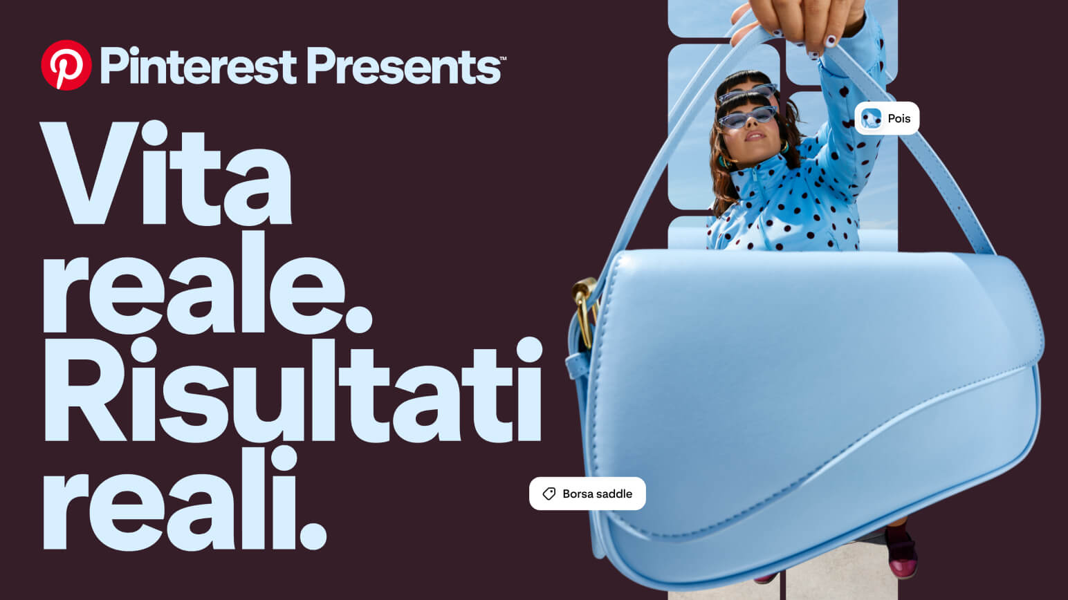 Pinterest Presents: Vita reale. Risultati concreti per i brand. Donna con borsa e tag per lo shopping.